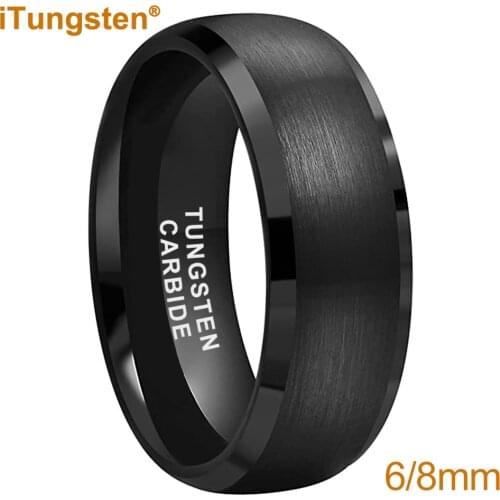 8mm Mens Womens Black Tungsten Wedding Band Engagement Ring Domed & Beveled& Brushed And Comfort Fit