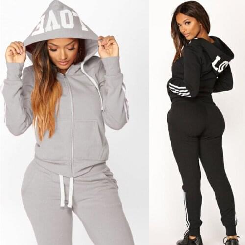 COLDKER women two piece set suit for ladies clothing females hooded tops and pants suit for sport