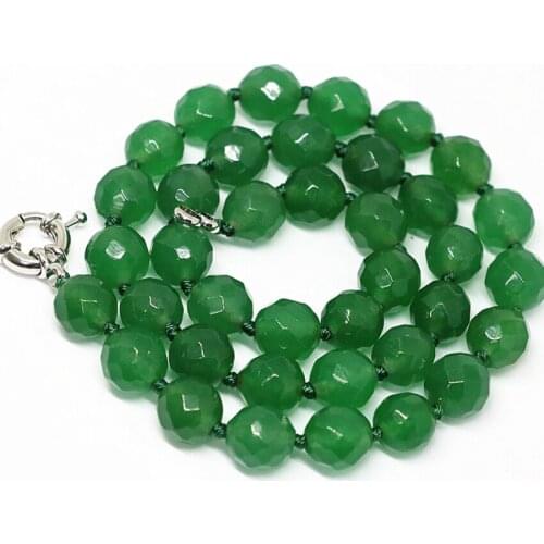 Fashion green stone jades stone chalcedony beads faceted round beads 8,10,12mm chain necklace elegant women jewelry 18inch B1494