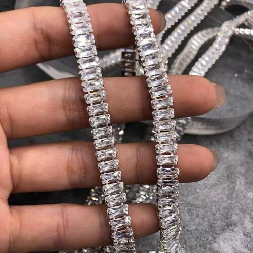 Fashion Tennis Bracelet Emerald cut 5A cubic zirconia White Gold Filled Engagement Wedding Bracelets for women Bridal Gift