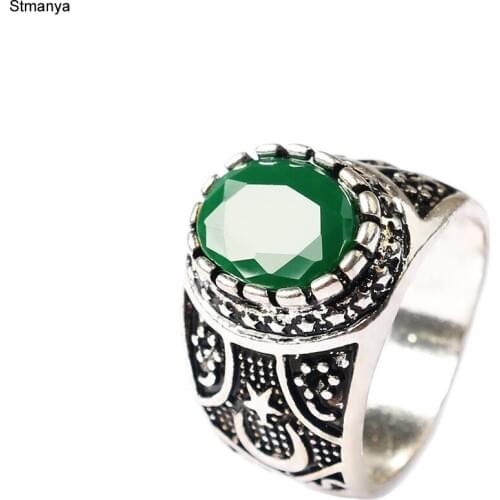 Men Women Rings - New Vintage Black Green Silver color Rings For Men Accessories Big Size AAA Resin Plated Jewelry 31042