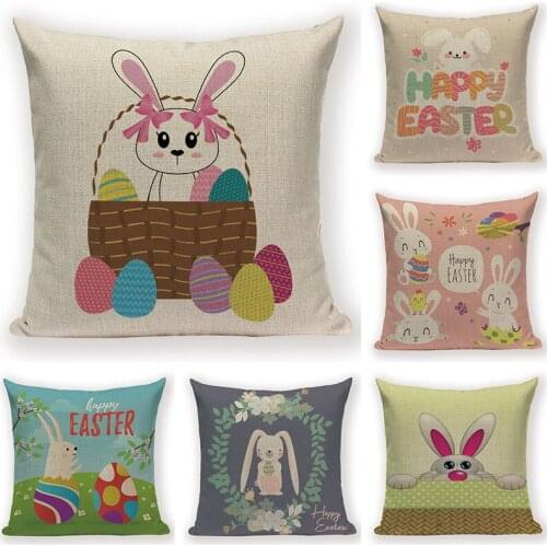 Easter Day Cushion Cover Lovely Rabbit Egg Printed Home Decor Sofa Linen Cute Animal Throw Pillow Case Cushions Capa De Almofada