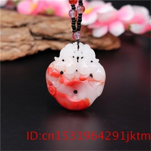 Jade Tiger Pendant Necklace Jewelry Gifts Double-sided Carved Red White Men Charm Amulet Women Natural Jadeite Chinese Pixiu