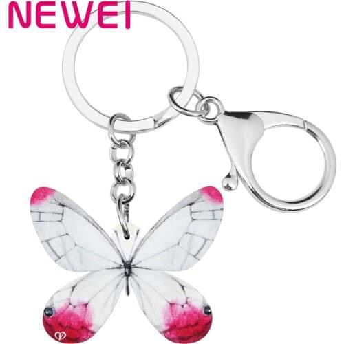Newei Acrylic White Parnassius Butterfly Keychains Keyring Lovely Animal Key Chain Jewelry For Women Kids Girl Funny Gift Charms