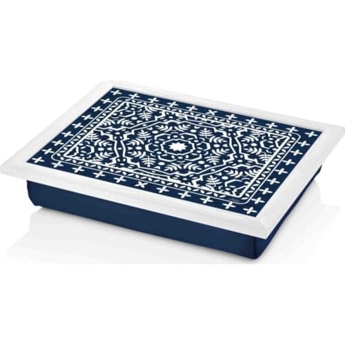 The Mia Laptop Use Television Watch For Dining Multi-Purpose Blue White Tray Plaid Knee Cushion 36x45 cm