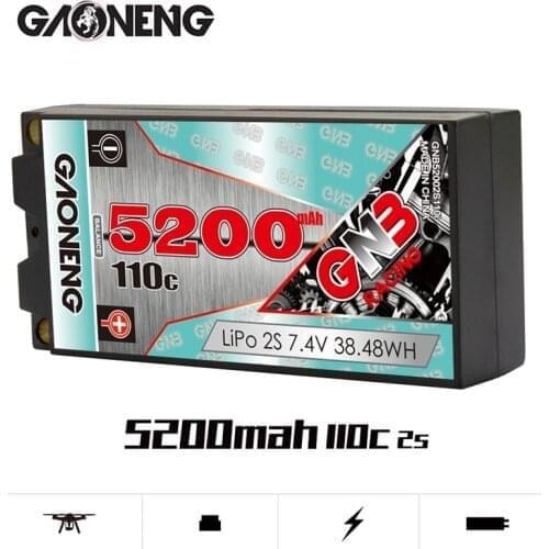 Original GNB 7.4V 2S 5200mAh 110C See Through 5.0mm Bullet Hardcase SHORTY LiPo Battery for 1/10 RC Drift Car MST Cherry D5 D5M