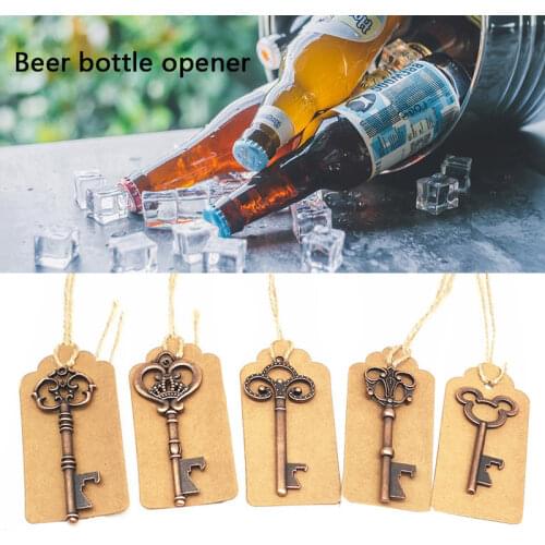 50Pcs/Lot Antique Bronze Metal Skeleton Bottle Opener Key Shape Rustic New Year Wedding Souvenir Decor Gift Party Favor Supplies