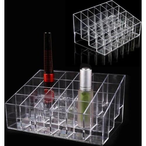 Clear Acrylic 24 Grid Makeup Organizer Storage Box Lipstick Nail Polish Display Stand Holder Cosmetic Jewelry Organizer Case