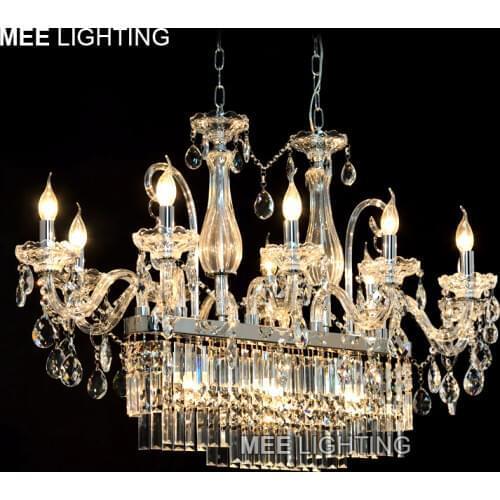 Luxurious K9 Clear Crystal Rectangle Chandelier Lighting Glass Hanging Lustre with 13 lights Chandelier Drop Lamparas for Hotel