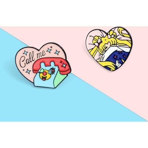 Pinky Pink Enamel Pin Custom Heart Shape Girl Brooches Badges Bag Shirt Lapel Pin Buckle Japanese Cartoon Jewelry Gift for Kids