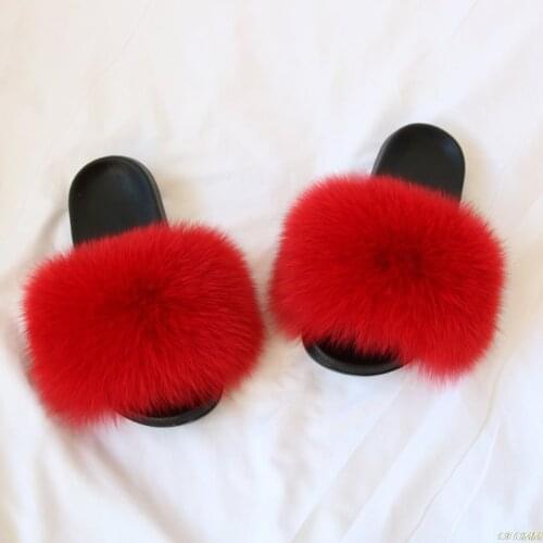 Real Fox Hair Children girl Slippers Kids Fur Home Fluffy Sliders Winter Plush Furry Summer Flats Sweet Baby girl Shoes size