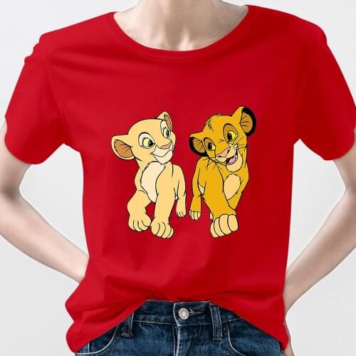 Disney Simba Nala The Lion King T-Shirt Women Cute Cartoon Elegant Female Summer Short Sleeve Best Friends Forever Tshirt Trend