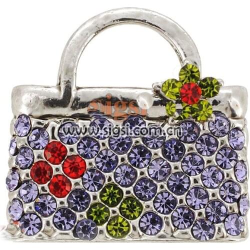 Pretty handbag brooch zinc alloy crystal rhinestone brooch for women