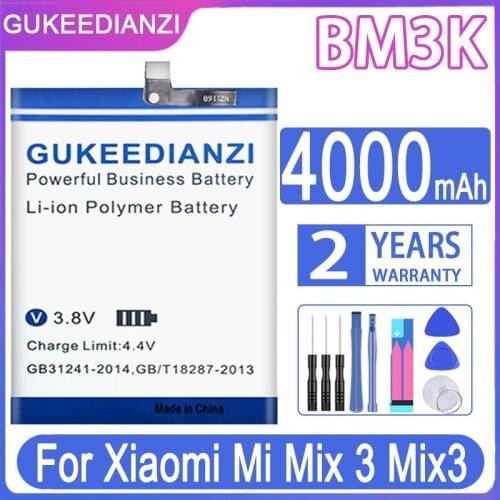 GUKEEDIANZI For xiao mi BM3K Battery BM3K 4000mAh High Quality Replacement Battery For Xiaomi Mi Mix 3 Mix3 + with Tools Gift