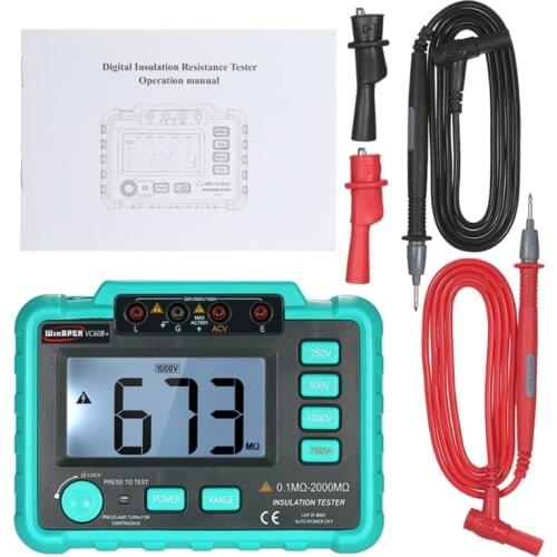 VC60B+Insulation Tester Earth Ground Impedance Resistance Tester DC250V/1000V Median Megohm Digital Insulation Resistance Meter