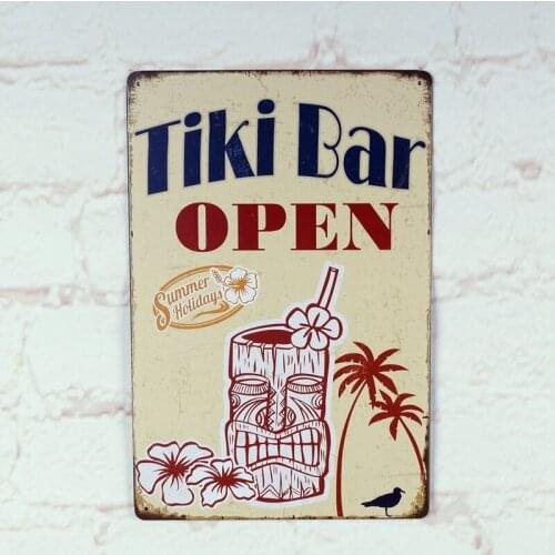 Tiki Bar Open Metal Tin Sign Bar Pub Home Retro Poster Cafe Art