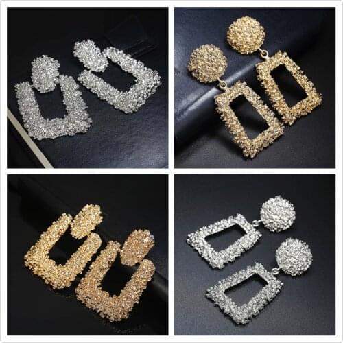 Vintage Earrings for women gold color Geometric statement earring 2019 texture metal drop earing Hanging fashion jewelry