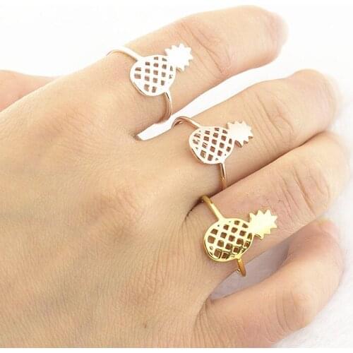 Hot Hawaii Tropical Fruit Pineapple Rings for Women Jewelry Gold silver Color Adjustable Beach Ring Party Gift Knuckle Homme
