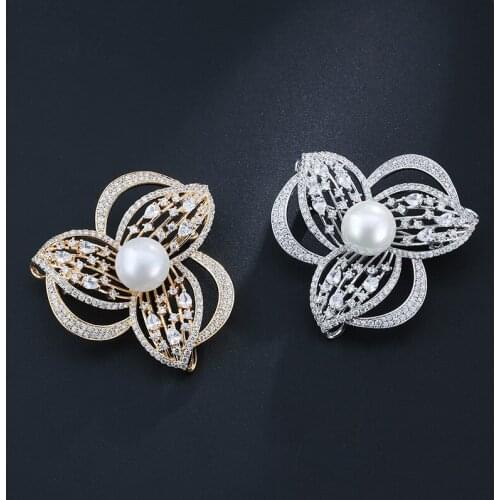 Fine Pearl Jewelry Brooches for Women 14K Soild Gold Luxury Bohemia Daimond Brooch Jewelry Trendy Flower Engagement Brooches