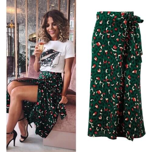2021 Summer Vintage Leopard Print Long Skirts Woman Fashion High Waist Midi Skirt Ladies Beach Sexy Split Wrap Skirt