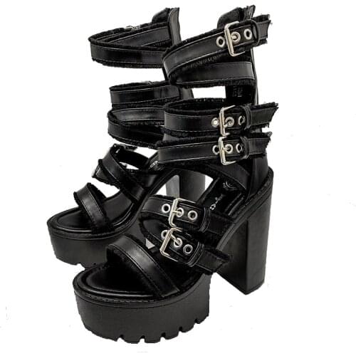 Woman Sandals Summer High Heels Boots Punk Thick Platform Gladiator Sandals Women Women Ankle Boots Vintage Rock Gothic Sandals