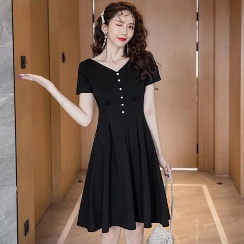 2021 Summer Party Dresses Sexy Women Short sleeve Dress V Neck Temperament Slim Waist black Dresses Two ways to wear