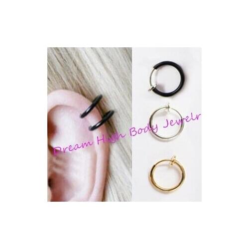 1PAIR Clip Earrings Fake Nosering Piercing Clip On Lip Earrings Steel Black Ear Stud Body Jewelry Punk Round