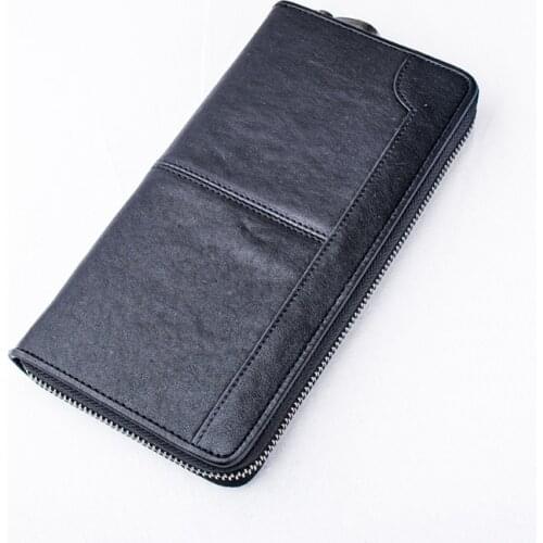 147 Genuine leather cow skin black long purse zip card holder for men