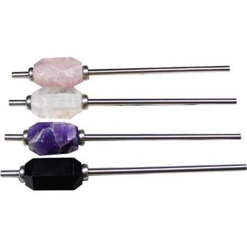 20pcs Eco-friendly Reusable Natural Crystal Drinking Straws Amethyst Stainless Steel Quartz Healing Stone Drink Straw With Brush