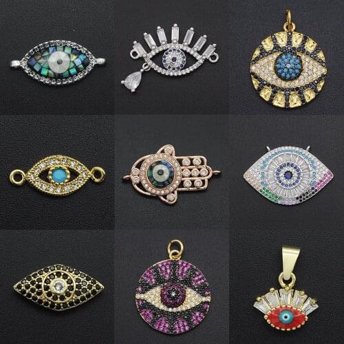 2020 Diy Evil Eye CZ Charms Wholesale Necklace Pendant Cubic Zircon Hamsa Hand Connector For Jewelry Bracelet Making