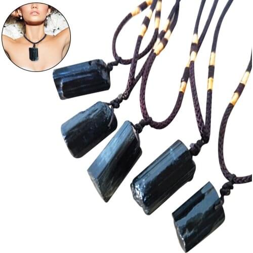 5pcs/set Healing Raw Stone Natural Crystal Black Tourmaline Stone Pendant Necklace Pendants Stone Craft Accessories