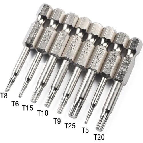 8pcs/set Screwdriver Torx Shape Chrome Plating Bits T5 T6 T8 T9 T10 T15 T20 T25 S2 Alloy Steel Screw Driver Bit Kit Tools Parts