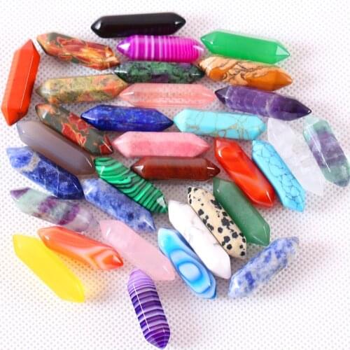 8x32MM Natural Stones Green Aventurine White Crystal Blue Lapis Onyx Howlite Red Quartz Hexagonal Healing Pointed Reiki Chakra N