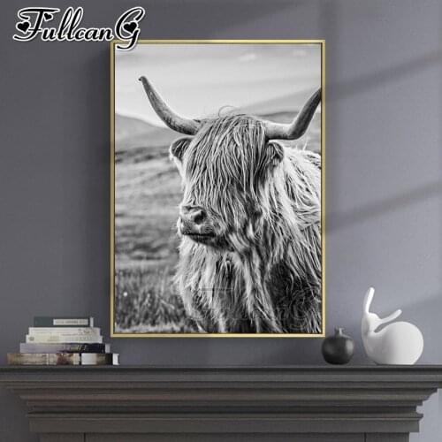 FULLCANG Highland cattle diamond painting full square round drill 5d diamond embroidery animals living room decoration FC2375