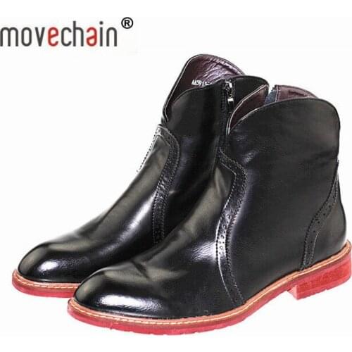 Movechain Fashion Mens Genuine Leather Winter Short Boots Mens Waterproof Warm Shoes Man Comfortable Ankle Western Boots
