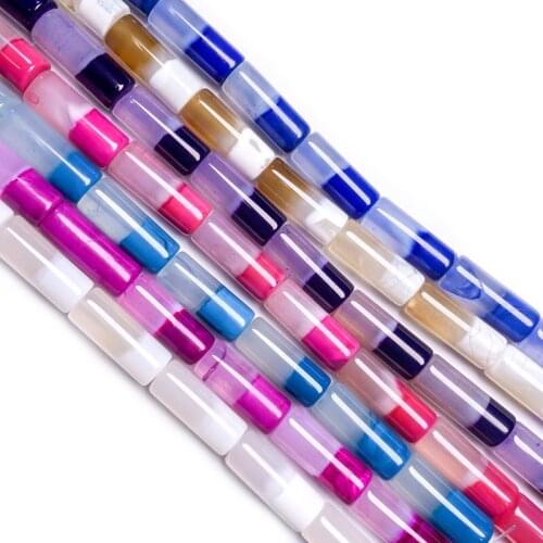 Cylindrical Natural Stone Bead Blue Agates Bracelet Necklace Jewelry For DIY Jewelry Birthday Gift Size 8x20mm