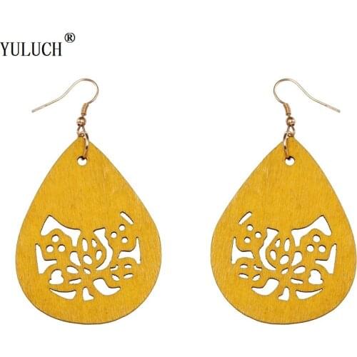 Good Quanlity 1 Pair Wooden Earrings Handmade Hollow Water Drop Wooden Earrings Fashion Jewelry For Woman Girls Party Gifts