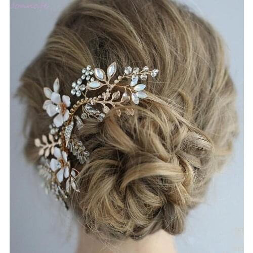 Jonnafe Handmade Wedding Hair Clip Jewelry Gold Flower Bridal Hair Ornament Accessories Delicate Women Headpiece