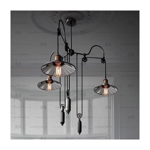 Loft Restaurant American Industrial Style Trigeminal Lift Telescopic Stick Mirror Pendant Lamp