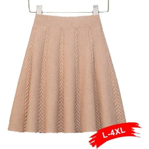 Mini Plus Size Knitted Umbrella Skirts 5XL Women Autumn Spring Lady Pleated High Waist A-Line Above Knee Elastic Knitting Skirt