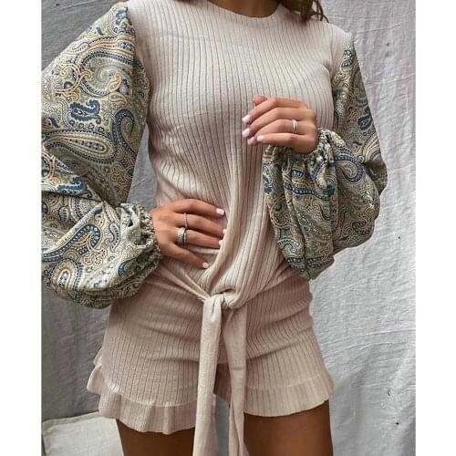 Fashion Suit Tracksuit Women O-neck Long Sleeve Tops Shorts Two Piece Set Casual Solid Color Outfits Matching Sets Clothing