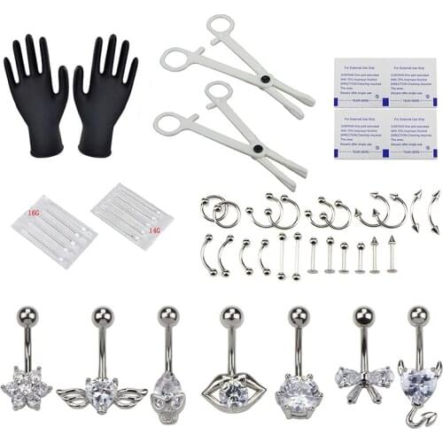 14G 16G Body Piercing Tools Kit Needle Disposable For Horseshoe Ring Captive Lip Eyebrow Tongue Body Jewelry