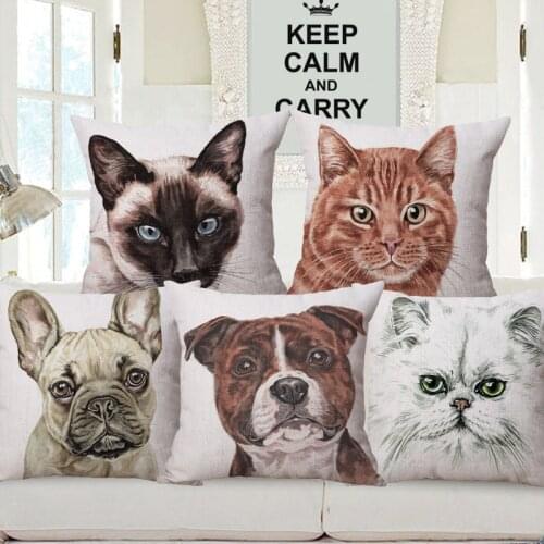 Hand Painting Animals Cushion Covers Bulldog Bull Terrier Labradoodle Dog Cat Print Decorative Pillow Case