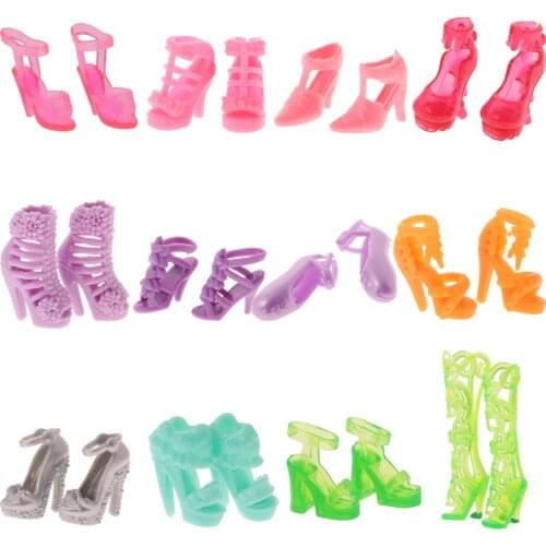 New PVC 12 Piece Trendy Multiple Styles High Heel Sandal Boots Shoes for Dolls Dress Up Muoticolor Dolls Accessories