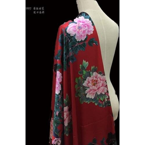 New 19mm printing stretch silk fabric brand catwalk heavy silk stretch satin spring and summer clothes skirt fabric 108cm wide