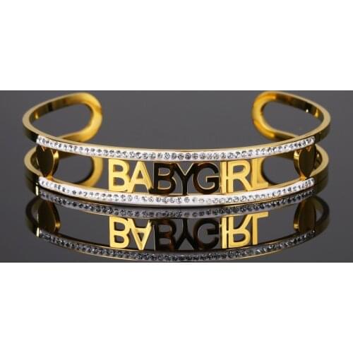 Personalized Customized Name Bracelets for Women Babygirl Custom Name Bangle Zircon Jewelry Gold Stainless Steel Cuff Bangles