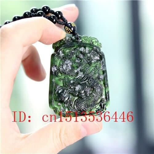 Carved Dragon Jade Pendant Natural Chinese Black Green Obsidian Necklace Charm Jewellery Fashion Amulet Gifts for Men Women