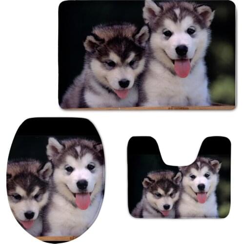 Lovely Dog Pattern Design Bathroom Carpet Non-slip Animal Style Home Decor Accessories Washroom Rugs Set 3PCS Washable Carpets