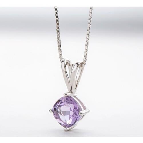 S925 Sterling Silver 8*8mm Sparkling citrine Pendant Ladies Natural Amethyst stone Pendants Necklaces For Women Bridal Jewelry