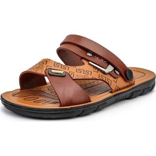 Classic Mens Rome Beach Sandals 2021 Summer Male Leather Soft Comfortable Outdoor Beach Slippers Boys Water Garden Sandals